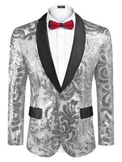 Men's Shiny Sequins Blazer Floral Suit Jacket Stylish Party,Wedding,Banquet,Prom Tuxedo Suit