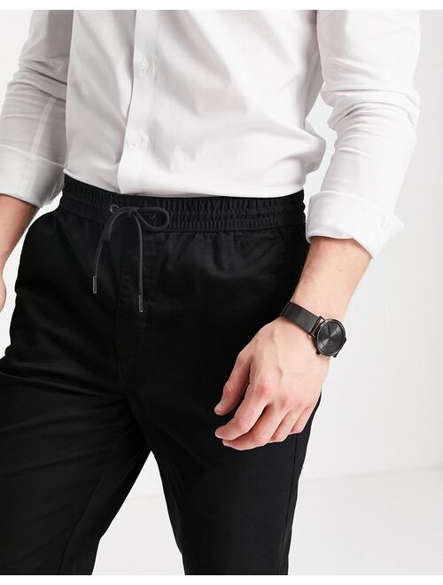 River Island pull on cuffed chinos in black