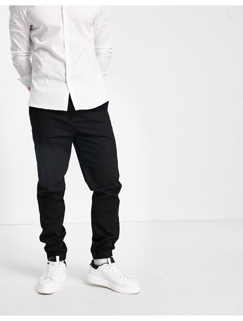 River Island pull on cuffed chinos in black
