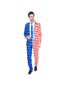 Men's Suitmeister Slim-Fit USA Flag Americana Novelty Suit & Tie Set