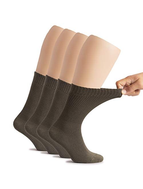 Hugh Ugoli Women's Bamboo Diabetic Crew Socks, Thin, Loose Fit, Soft, Wide Stretchy, Seamless Toe, 4 Pairs