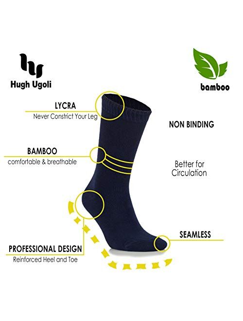 Hugh Ugoli Women's Bamboo Diabetic Crew Socks, Thin, Loose Fit, Soft, Wide Stretchy, Seamless Toe, 4 Pairs