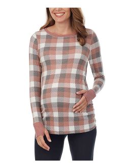 Taupe & Gray Buffalo Check Long-Sleeve Maternity Stretch Thermal