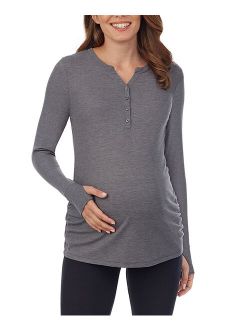 Stone Gray Heather Maternity Stretch Thermal Henley