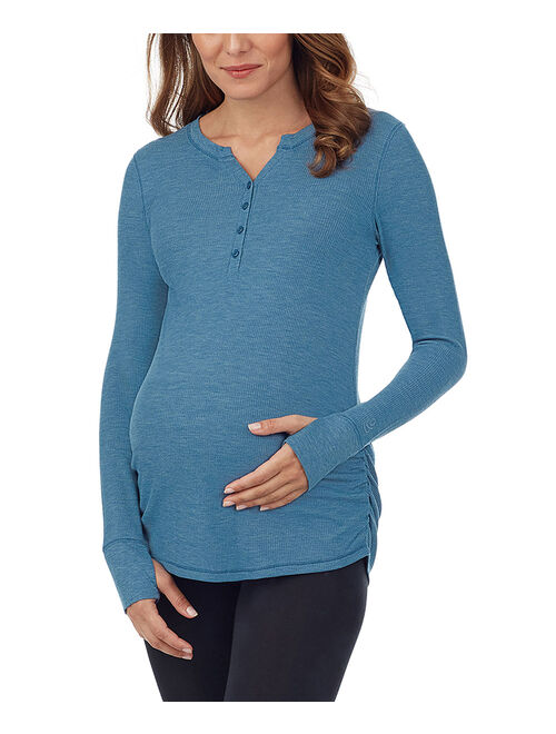 Cuddl Duds Vintage Blue Heather Maternity Stretch Thermal Henley