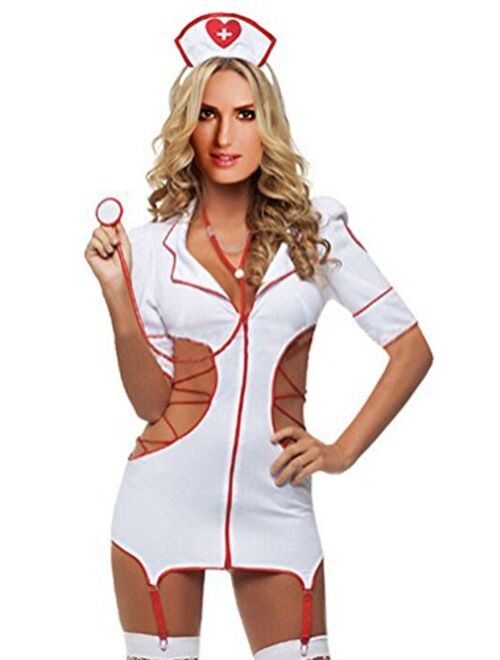 QinMi Lover Sexy Women's Cut-out Nurse Costume Dress