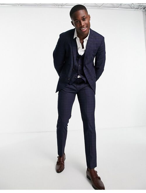 Selected Homme slim fit suit pants in blue check