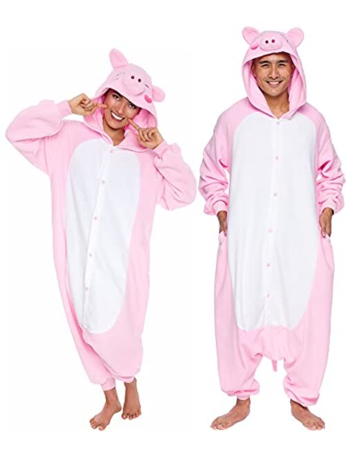 Silver Lilly Unisex Adult Pajamas - Plush One Piece Cosplay Pig Animal Costume