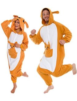 Plush Kangaroo One Piece Animal Costume - Silver Lilly Unisex Adult Cosplay Pajamas