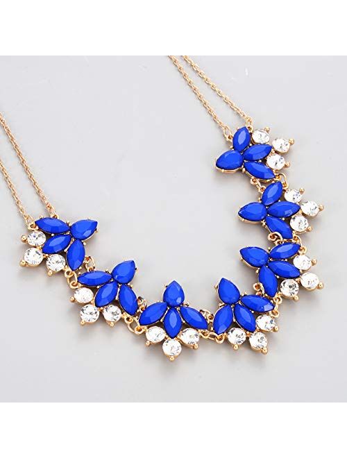 Crystal Flower Collar Necklace for Women Chunky Rhinestone Floral Bib Statement Choker Necklace