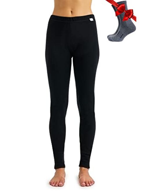 Merino Wool Base Layer Women Pants 100% Merino Wool Leggings Thermal Underwear Bottoms Light, Mid, Heavyweight + Wool Socks