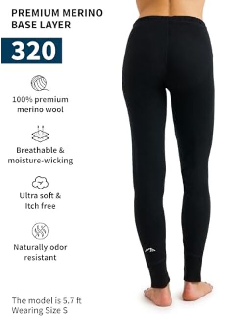 Merino Wool Base Layer Women Pants 100% Merino Wool Leggings Thermal Underwear Bottoms Light, Mid, Heavyweight + Wool Socks