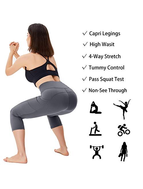 HIGHDAYS Capri Yoga Pants for Women - High Waist Tummy Control Capri Leggings with Pockets for Workout, Running, Athletic