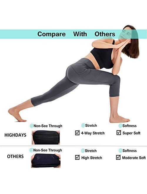 HIGHDAYS Capri Yoga Pants for Women - High Waist Tummy Control Capri Leggings with Pockets for Workout, Running, Athletic