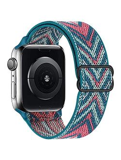 OHCBOOGIE Stretchy Solo Loop Strap Compatible with Apple Watch Bands 38mm 40mm 41mm ,Adjustable Stretch Braided Elastics Weave Nylon Women Men for iWatch Series7/6/5/4/3/