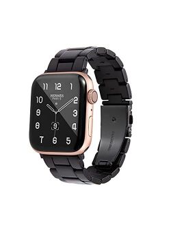 HOPO Compatible With Apple Watch Band 38mm 40mm 42mm 44mm Slim Light Resin Strap Bracelet With Stainless Steel Buckle Replacement For iWatch Series 7 6 5 4 3 2 1 SE (Blac