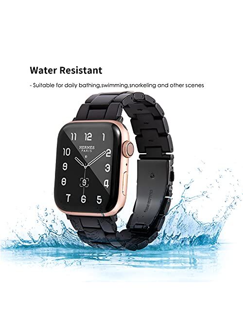 HOPO Compatible With Apple Watch Band 38mm 40mm 42mm 44mm Slim Light Resin Strap Bracelet With Stainless Steel Buckle Replacement For iWatch Series 7 6 5 4 3 2 1 SE (Blac