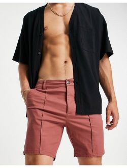 skinny chino shorts with pin tuck in rust red