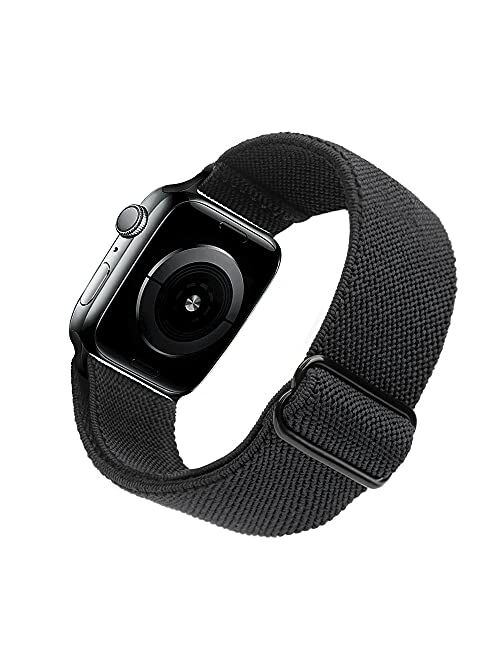 Arae Stretchy Adjustable Watch Band Compatible for Apple Watch Band 41mm 40mm 38mm Sport Band for iWatch Series 7 6 5 4 SE 3 2 1 Women Men - Black, 38/40/41mm