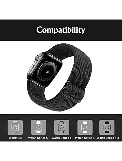 Arae Stretchy Adjustable Watch Band Compatible for Apple Watch Band 41mm 40mm 38mm Sport Band for iWatch Series 7 6 5 4 SE 3 2 1 Women Men - Black, 38/40/41mm