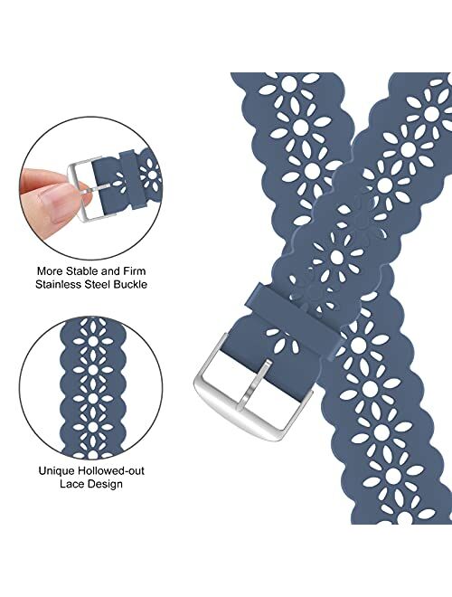 YAXIN Lace Silicone Band Compatible with Apple Watch Band 38mm 40mm 42mm 44mm Women, Slim Narrow Thin Hollowed-out Scalloped Sport Band Replacement Strap for iWatch Serie
