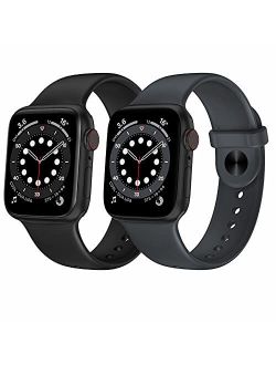 OUHENG 2 Pack Sport Band Compatible with Apple Watch Band 41mm 40mm 38mm 45mm 44mm 42mm, Soft Silicone Band Replacement Strap for iWatch Series 7/6/5/4/3/2/1 SE (Black/Da