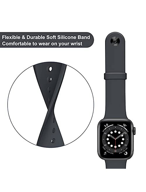 OUHENG 2 Pack Sport Band Compatible with Apple Watch Band 41mm 40mm 38mm 45mm 44mm 42mm, Soft Silicone Band Replacement Strap for iWatch Series 7/6/5/4/3/2/1 SE (Black/Da