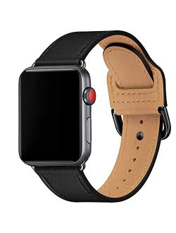 POWER PRIMACY Bands Compatible with Apple Watch Band 38mm 40mm 42mm 44mm, Top Grain Leather Smart Watch Strap Compatible for Men Women iWatch Series 6 5 4 3 2 1,SE (Black
