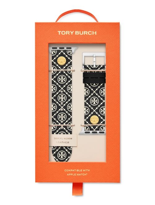 Tory Burch Women's Black Medallion Print Band For Apple Watch® Leather Strap 38mm/40mm