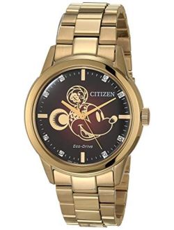 Eco-Drive Disney Quartz Unisex Watch, Stainless Steel, Mickey Mouse, Gold-Tone (Model: FE7082-53W)