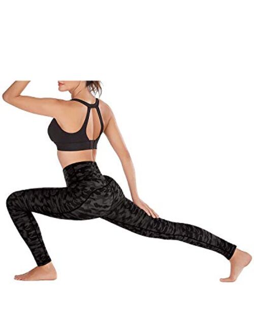 OUGES Womens High Waist Pockets Yoga Pants Running Pants Workout Leggings