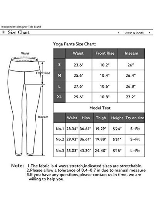 OUGES Womens High Waist Pockets Yoga Pants Running Pants Workout Leggings