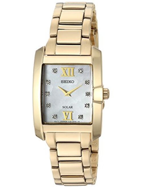 Seiko Women's Diamond Solar Stainless Steel Japanese-Quartz Watch with Gold-Tone-Stainless-Steel Strap, 14 (Model: SUP378)