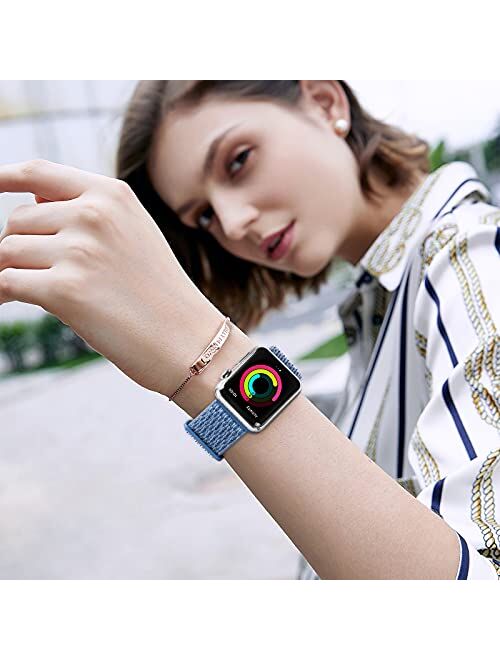 Sport Loop Band Compatible with Apple Watch Band 38mm 40mm 41mm 42mm 44mm 45mm iWatch Series 7 6 5 SE 4 3 2 1 Strap, Nylon Velcro Women Men Stretchy Elastic Braided Repla