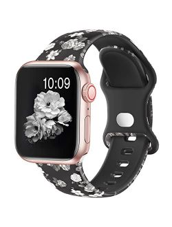 OriBear Watch Band Compatible with Apple Watch Bands 38mm 40mm 41mm Elegant Floral iWatch Bands for Women, Soft Silicone Pattern Printed Replacement Strap for Apple Watch