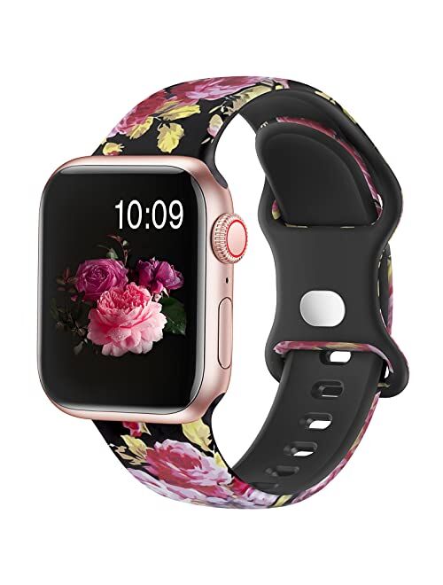  OriBear Compatible with Apple Watch Band 40mm 38mm Elegant  Floral Bands for Women Soft Silicone Solid Pattern Printed Replacement  Strap Band for Iwatch Series 4/3/2/1 S/M Romantic Flowers, Sexy Leopard 