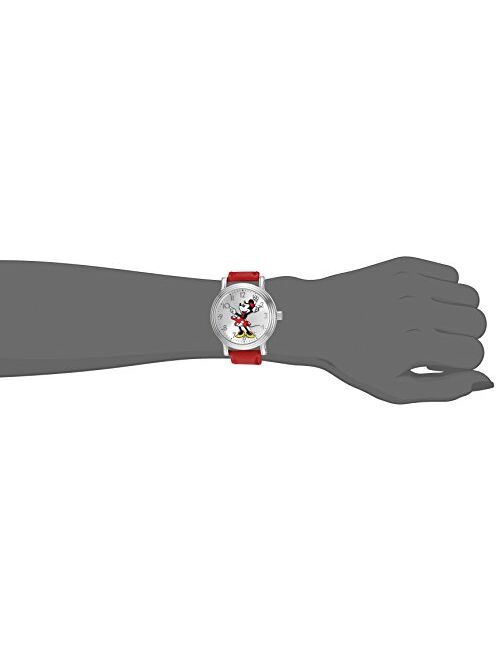 Disney Minnie Mouse Women's Silver Vintage Alloy Watch, Red Leather Strap, W002760