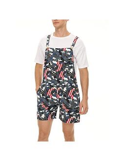 Yuanbang American Flag Overalls Bib Denim Shorts Jean Romper Casual Workout Summer Adjustable Strap Jumpsuit for Men Women