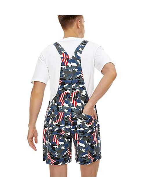 Yuanbang American Flag Overalls Bib Denim Shorts Jean Romper Casual Workout Summer Adjustable Strap Jumpsuit for Men Women