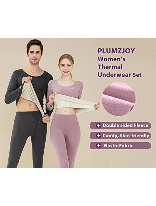 PLUMZJOY Women's Thermal Underwear Sets Ultra Soft Long Johns Fleece Lined Base Layer Warm Top Bottom