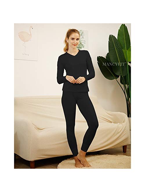 MANCYFIT Womens Thermal Underwear Long Johns Set with Fleece Lined Ultra Soft V Neck