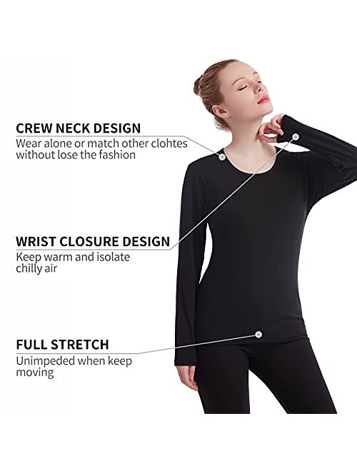 Thermal Underwear for Women Crew Neck Solid Ultra Soft Long John Sets Womens Long Underwear Moisture-Wicking Base Layer Gifts