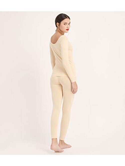 Mcilia Women's Ultrathin Modal Scoop Neck Baselayer Thermal Underwear Top & Bottom Set