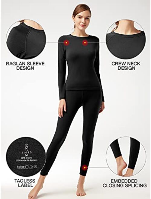 SIORO Dralon Womens Thermal Underwear Breathable Self Heating Raglan Long Sleeve Base Layer Fleece Lined Long Johns Set