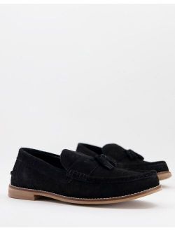 tassel loafers in black suede with natural sole