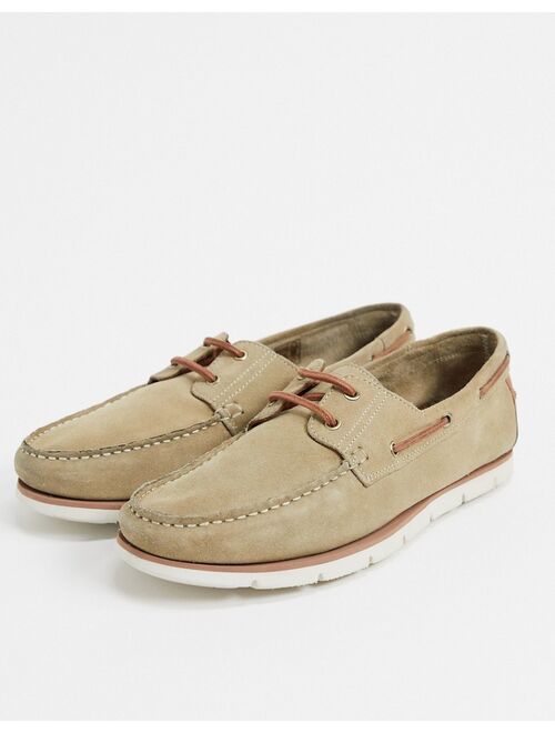 Asos Design boat shoes in stone suede with white sole