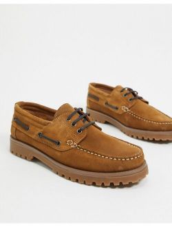 chunky boat shoes in brown suede