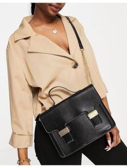 satchel crossbody bag in black with gold hardware