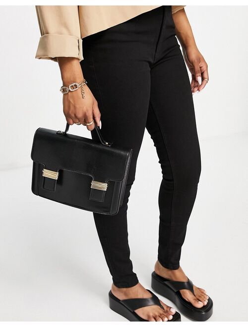 Asos Design satchel crossbody bag in black with gold hardware