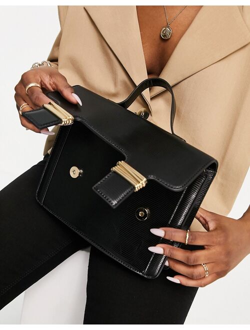 Asos Design satchel crossbody bag in black with gold hardware